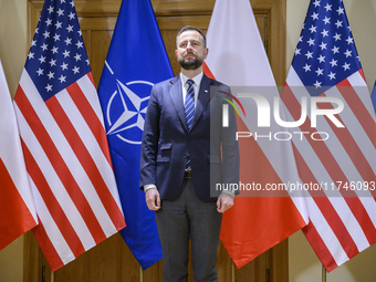 Poland's Deputy Prime Minister and Defence Minister, Wladyslaw Kosiniak-Kamysz, awards U.S. soldiers stationed in Poland for their service i...