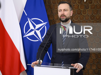 Poland's Deputy Prime Minister and Defence Minister, Wladyslaw Kosiniak-Kamysz, holds a press conference after awarding U.S. soldiers statio...