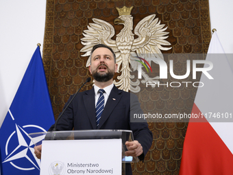 Poland's Deputy Prime Minister and Defence Minister, Wladyslaw Kosiniak-Kamysz, holds a press conference after awarding U.S. soldiers statio...