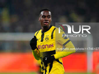 Jamie Gittens of Borussia Dortmund  looks on during the Champions League Round 4 match between Borussia Dortmund v SK Sturm Graz at the Sign...