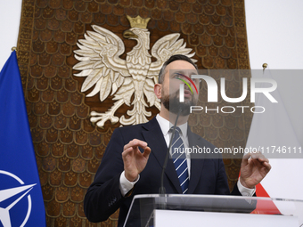 Poland's Deputy Prime Minister and Defence Minister, Wladyslaw Kosiniak-Kamysz, holds a press conference after awarding U.S. soldiers statio...