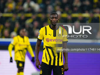 Serhou Guirassy of Borussia Dortmund  looks on during the Champions League Round 4 match between Borussia Dortmund v SK Sturm Graz at the Si...