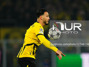 Ramy Bensebaini of Borussia Dortmund  controls the ball during the Champions League Round 4 match between Borussia Dortmund v SK Sturm Graz...