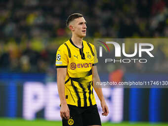 Nico Schlotterbeck of Borussia Dortmund  looks on during the Champions League Round 4 match between Borussia Dortmund v SK Sturm Graz at the...