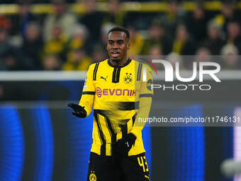 Jamie Gittens of Borussia Dortmund  looks on during the Champions League Round 4 match between Borussia Dortmund v SK Sturm Graz at the Sign...