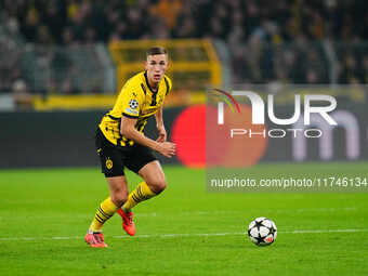 Nico Schlotterbeck of Borussia Dortmund  controls the ball during the Champions League Round 4 match between Borussia Dortmund v SK Sturm Gr...