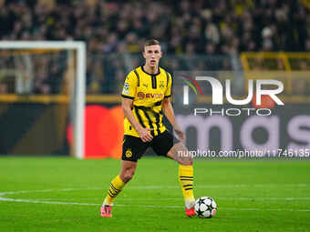 Nico Schlotterbeck of Borussia Dortmund  controls the ball during the Champions League Round 4 match between Borussia Dortmund v SK Sturm Gr...