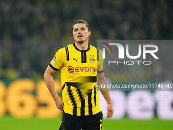 Marcel Sabitzer of Borussia Dortmund  looks on during the Champions League Round 4 match between Borussia Dortmund v SK Sturm Graz at the Si...