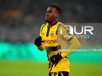 Jamie Gittens of Borussia Dortmund  looks on during the Champions League Round 4 match between Borussia Dortmund v SK Sturm Graz at the Sign...