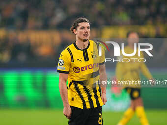 Marcel Sabitzer of Borussia Dortmund  looks on during the Champions League Round 4 match between Borussia Dortmund v SK Sturm Graz at the Si...