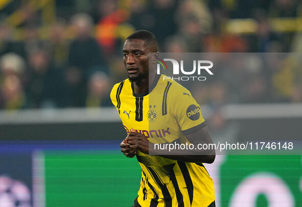 Serhou Guirassy of Borussia Dortmund  looks on during the Champions League Round 4 match between Borussia Dortmund v SK Sturm Graz at the Si...