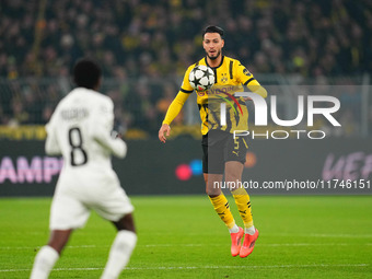 Ramy Bensebaini of Borussia Dortmund  controls the ball during the Champions League Round 4 match between Borussia Dortmund v SK Sturm Graz...