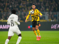 Ramy Bensebaini of Borussia Dortmund  controls the ball during the Champions League Round 4 match between Borussia Dortmund v SK Sturm Graz...