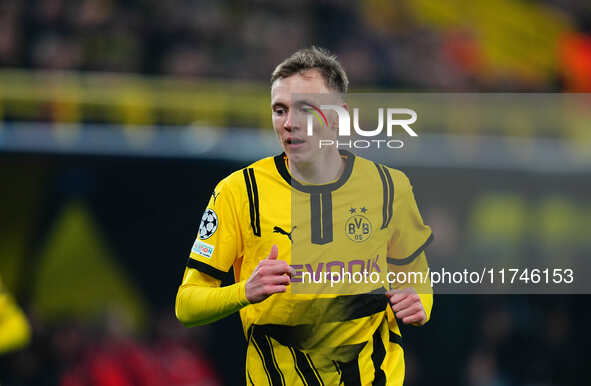 Maximilian Beier of Borussia Dortmund  looks on during the Champions League Round 4 match between Borussia Dortmund v SK Sturm Graz at the S...