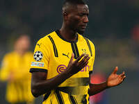 Serhou Guirassy of Borussia Dortmund  gestures during the Champions League Round 4 match between Borussia Dortmund v SK Sturm Graz at the Si...