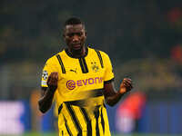 Serhou Guirassy of Borussia Dortmund  gestures during the Champions League Round 4 match between Borussia Dortmund v SK Sturm Graz at the Si...