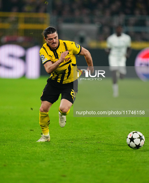 Marcel Sabitzer of Borussia Dortmund  controls the ball during the Champions League Round 4 match between Borussia Dortmund v SK Sturm Graz...