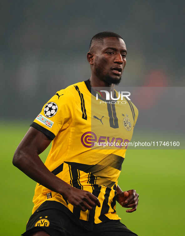 Serhou Guirassy of Borussia Dortmund  looks on during the Champions League Round 4 match between Borussia Dortmund v SK Sturm Graz at the Si...