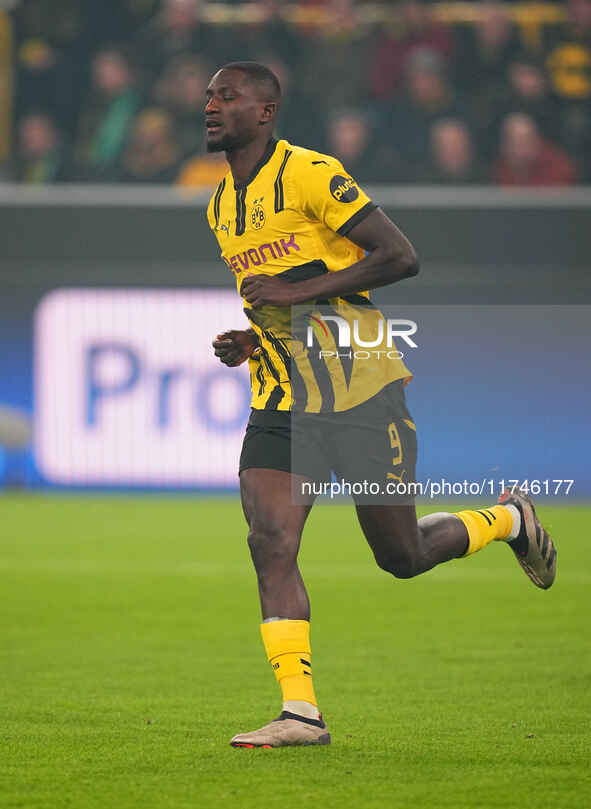 Serhou Guirassy of Borussia Dortmund  looks on during the Champions League Round 4 match between Borussia Dortmund v SK Sturm Graz at the Si...