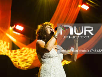 Fiorella Mannoia performs live at Teatro Augusteo in Naples, Italy, on November 5, 2024, as part of her ''Fiorella Sinfonica'' tour, accompa...