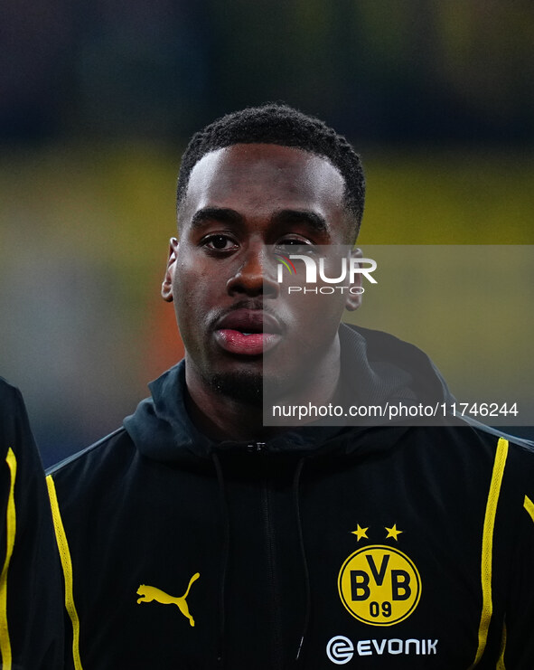 Jamie Gittens of Borussia Dortmund  looks on during the Champions League Round 4 match between Borussia Dortmund v SK Sturm Graz at the Sign...