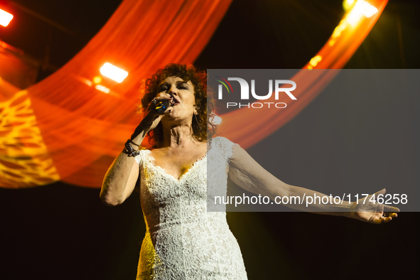 Fiorella Mannoia performs live at Teatro Augusteo in Naples, Italy, on November 5, 2024, as part of her ''Fiorella Sinfonica'' tour, accompa...