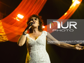 Fiorella Mannoia performs live at Teatro Augusteo in Naples, Italy, on November 5, 2024, as part of her ''Fiorella Sinfonica'' tour, accompa...