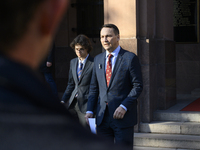 Polish Minister of Foreign Affairs Radoslaw Sikorski holds a press conference outside the Ministry of Foreign Affairs building in Warsaw, Po...