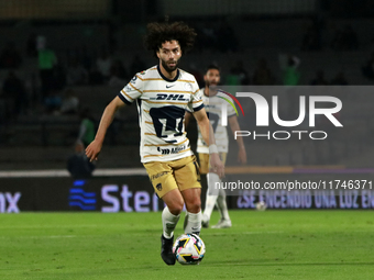 Cesar Huerta #12 of the Pumas de la UNAM dribbles the ball during the match corresponding to round 16 of the Apertura 2024 tournament of the...