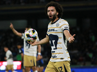 Cesar Huerta #12 of the Pumas de la UNAM claims during the match corresponding to round 16 of the Apertura 2024 tournament of the Liga BBVA...