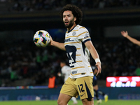 Cesar Huerta #12 of the Pumas de la UNAM claims during the match corresponding to round 16 of the Apertura 2024 tournament of the Liga BBVA...