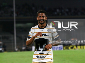 Jose Caicedo #8 of Pumas de la UNAM celebrates his goal during the match corresponding to round 16 of the Apertura 2024 tournament of the Li...