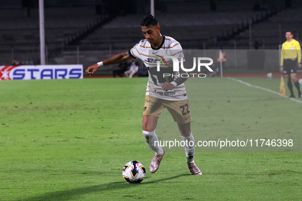 Robert Ergas #22 of the Pumas de la UNAM dribbles the ball during the match corresponding to round 16 of the Apertura 2024 tournament of the...