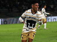 Piero Quispe #27 of Pumas de la UNAM celebrates his goal during the match corresponding to round 16 of the Apertura 2024 tournament of the L...