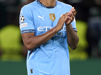 Manuel Akanji of Manchester City shows appreciation to the fans after the UEFA Champions League match between Sporting CP and Manchester Cit...