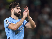 Josko Gvardiol of Manchester City shows appreciation to the fans after the UEFA Champions League match between Sporting CP and Manchester Ci...