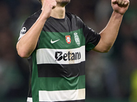 Pedro Goncalves of Sporting CP celebrates victory after the UEFA Champions League match between Sporting CP and Manchester City at Jose Alva...