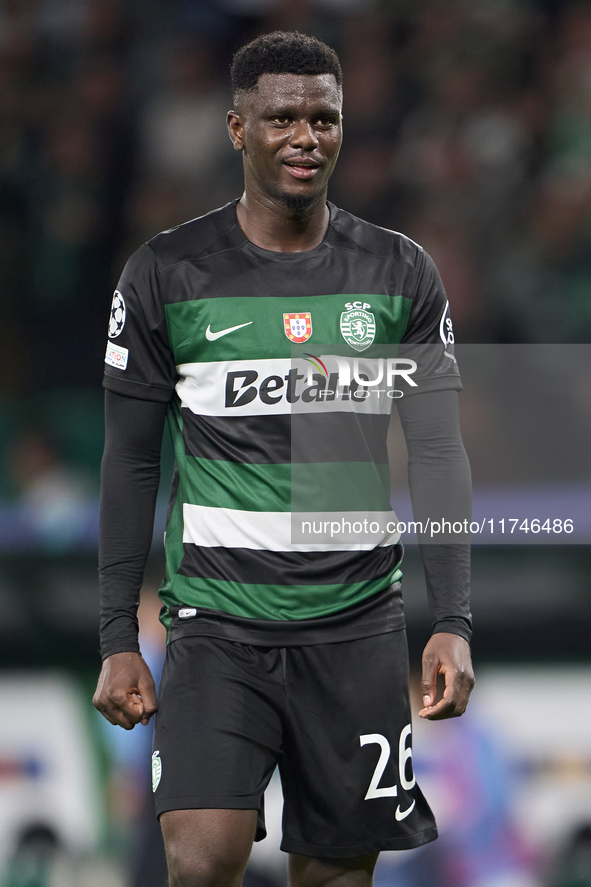 Ousmane Diomande of Sporting CP looks on during the UEFA Champions League match between Sporting CP and Manchester City at Jose Alvalade Sta...