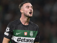 Zeno Debast of Sporting CP celebrates victory after the UEFA Champions League match between Sporting CP and Manchester City at Jose Alvalade...