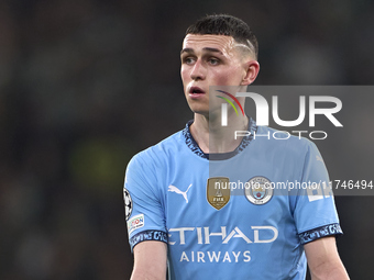 Phil Foden of Manchester City looks on during the UEFA Champions League match between Sporting CP and Manchester City at Jose Alvalade Stadi...