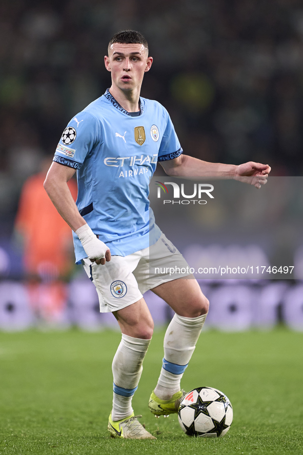 Phil Foden of Manchester City plays during the UEFA Champions League match between Sporting CP and Manchester City at Jose Alvalade Stadium...