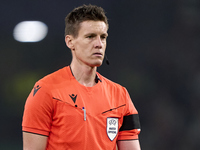 Referee Daniel Siebert looks on during the UEFA Champions League match between Sporting CP and Manchester City at Jose Alvalade Stadium in L...