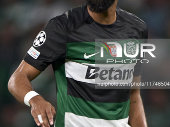 Jeremiah St. Juste of Sporting CP reacts during the UEFA Champions League match between Sporting CP and Manchester City at Jose Alvalade Sta...