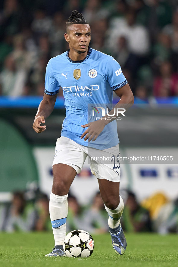 Manuel Akanji of Manchester City plays during the UEFA Champions League match between Sporting CP and Manchester City at Jose Alvalade Stadi...