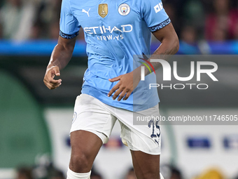 Manuel Akanji of Manchester City plays during the UEFA Champions League match between Sporting CP and Manchester City at Jose Alvalade Stadi...