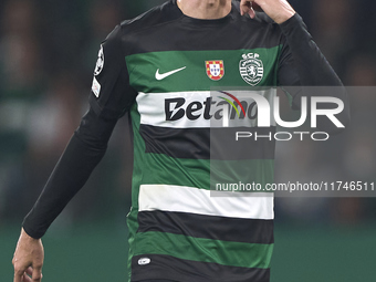 Francisco Trincao of Sporting CP reacts during the UEFA Champions League match between Sporting CP and Manchester City at Jose Alvalade Stad...