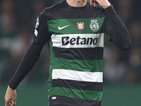 Francisco Trincao of Sporting CP reacts during the UEFA Champions League match between Sporting CP and Manchester City at Jose Alvalade Stad...