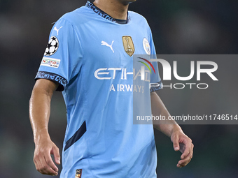 Rico Lewis of Manchester City looks on during the UEFA Champions League match between Sporting CP and Manchester City at Jose Alvalade Stadi...