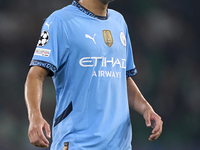 Rico Lewis of Manchester City looks on during the UEFA Champions League match between Sporting CP and Manchester City at Jose Alvalade Stadi...