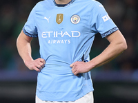 Erling Haaland of Manchester City reacts during the UEFA Champions League match between Sporting CP and Manchester City at Jose Alvalade Sta...